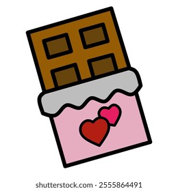 Chocolate Snack Bar for Celebrate Valentine's Day. February Festive Event. Chocoa With Heart Love Design Symbols.