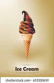 Chocolate soft cream ice cream cone, transparent Vector illustration