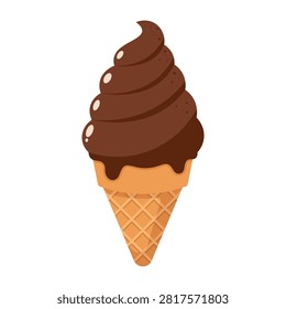 Chocolate Soft Serve Ice Cream Cone Cartoon Illustration