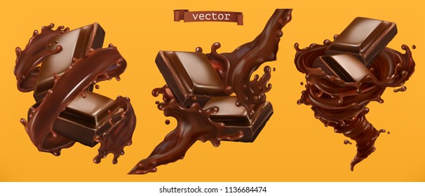 Chocolate and splash. 3d realistic vector