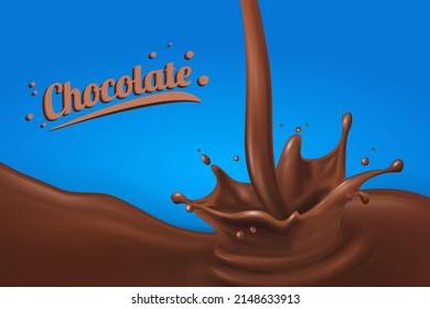 Chocolate splash 3D.Abstract realistic milk drop with splashes isolated on blue background.element for advertising, package design. vector illustration