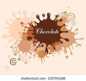 Chocolate splash background. Horizontal Banner. Hot chocolate splash and drops, close-up view.  Vector Illustration 