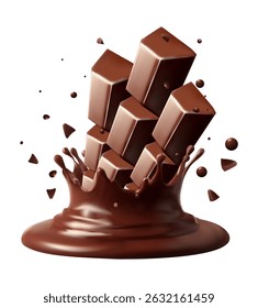 Chocolate splash and Chocolate bar splashing in the middle isolated