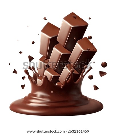Chocolate splash and Chocolate bar splashing in the middle isolated