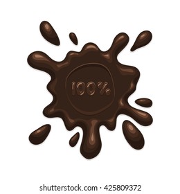 Chocolate splash blot label on white background. Vector illustration isolated for web design and print