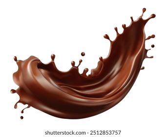 Chocolate splash com traçado de recorte, Ilustração de vetor 3D, Chocolate escuro splash ou Xarope fluindo,  