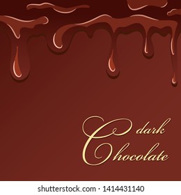 Chocolate splash. Dark chocolate design isolated brown background. Brownie candy dessert. Fondant sweet food. Drop cocoa molten cream. Hot flow liquid. Patisserie delicious texture Vector illustration