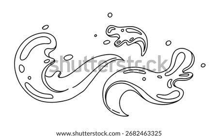 Chocolate splash doodle vector illustration. Paint drip, liquid melt drop vector icons isolated on white background. Hand drawn outline hot cocoa or coffee with milk drink liquid melt drop, flow of
