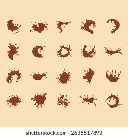 Éclaboussures et gouttelettes de chocolat - Taches, éclaboussures et Éléments liquides bruns pour la conception de desserts et d'aliments