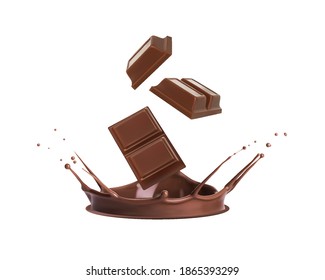 Chocolate splash from falling pieces of chocolate