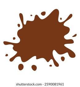 chocolate splash, flat chocolate splash. chocolate splash with drops, bubbles and blots. Melting liquid fluid crown drops. Isolated on white background. Vector illustration
