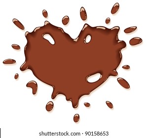 Chocolate splash heart. Vector illustration.