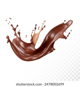 Chocolate splash isolated on white background. Realistic vector illustration.