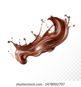 Chocolate splash isolated on white background. Realistic vector illustration.