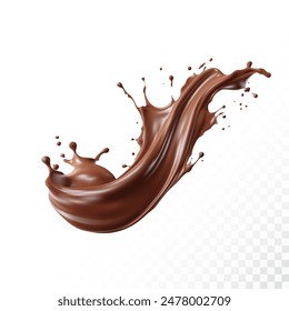 Chocolate splash isolated on white background. Realistic vector illustration.