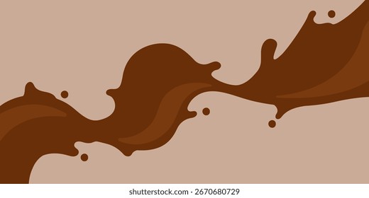 chocolate splash, melted choco brown simple shape, cocoa waves, dark chocolate splashes for advertising dairy cacao products