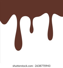 Chocolate splash. Molten flowing drops of chocolate on a white background, flat design, vector illustration. Liquid coffee drips. Abstract paint spots for decoration, design, background, banner