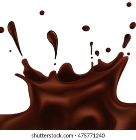Chocolate splash on white background. Vector melted chocolate illustration for your design.