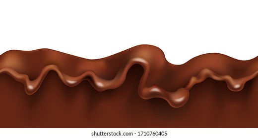 Chocolate splash seamless pattern. Vector paint cocoa wave illustration for background design. Realistic brown horizontal border element. Bottom edge repeatable design isolated on white background