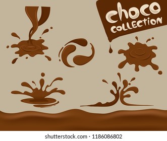 chocolate splash , set ,vector, clear background,melt