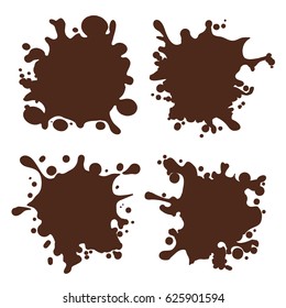 Chocolate splash shapes vector illustration. Brown choco splotch set isolated on white background