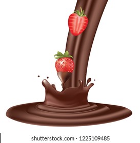 Chocolate splash with strawberry, vector
