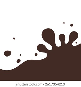 Chocolate splash, vector illustration, flat design. An organic abstract stain with streaks and splashes. Separator for a page, website, or banner. An element for decoration, labels, covers