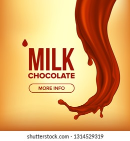 Chocolate Splash Vector. Tasty Flow. Cocoa Product. Splashing Creamy Wave. Hot Sauce, Coffee. Brown Background. 3D Realistic Illustration