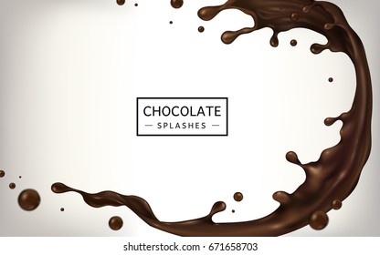 Chocolate splashes for design uses isolated on white background in 3d illustration