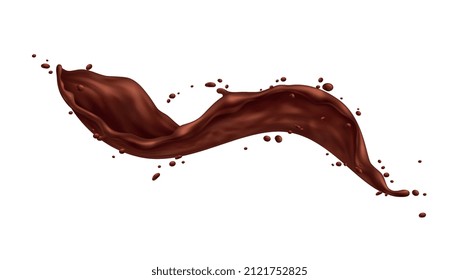 Chocolate splashes realistic composition with isolated image of spluttering brown liquid on blank background vector illustration