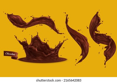 chocolate splashes set isolated with small drops curvy flows, Each element in the design is an individual vector layer.