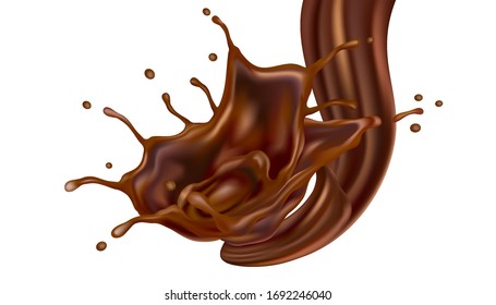 Chocolate with chocolate splashing in the middle isolated on white background, Vector realistic in 3d illustration.