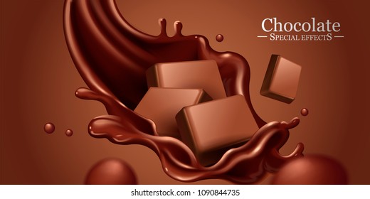 Chocolate splashing sauce with ingredients lllustration Chocolate splashing sauce with ingredients lllustration