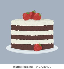 chocolate sponge cake decorated with strawberries