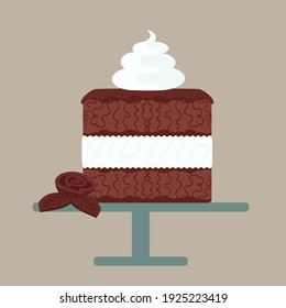 Chocolate sponge and cream pie - traditional Polish pastry. Hand drawn vector illustration. Flat colors.