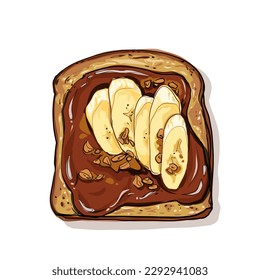 Chocolate spread with bananas and walnuts on toast