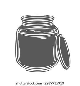 Chocolate spread in jar glyph icon vector illustration. Stamp of cocoa cream or choco paste in glass bottle package with open cap, grocery store or confectionary container with sweet chocolate sauce