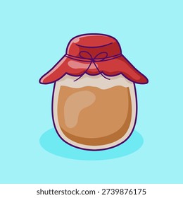 Chocolate spread in a jar, Chocolate paste, Cocoa cream, sugary sweet treat in a package. Delicious dessert. Flat cartoon graphic vector illustration.