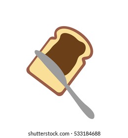 A chocolate spread with a knife and bread illustration isolated in a light gray background