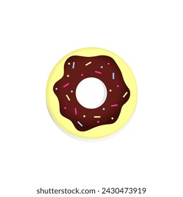 Chocolate Sprinkle Donuts. Vector drawing of a donut from the top. Donut with glaze and sprinkles. EPS10
