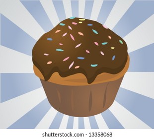 Chocolate with sprinkles cupcake muffin. Vector isometric illustration