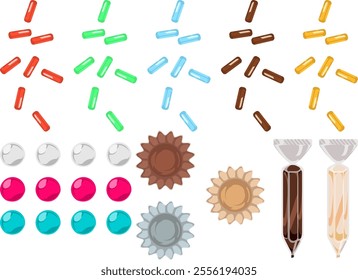 Chocolate Sprinkles, Pens, Wrappers, and Silver Candy Beads