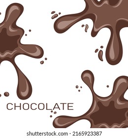 Chocolate square background. Melted chocolate spots on white background. Liquid chocolate on a white background. Hand drawn vector illustration.