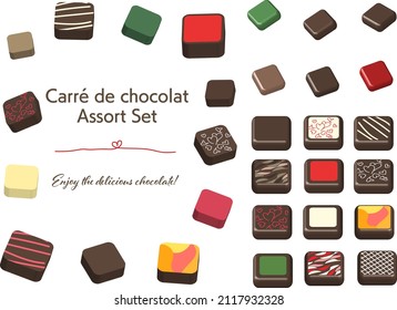 Chocolate squares (carré de chocolat) assortment, 30 variations set