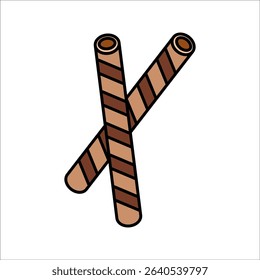 Chocolate Sticks Flat design style, crunchy chocolate coated biscuit sticks, ideal for dessert menus, snack branding, and celebration graphics.