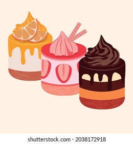 Chocolate, strawberry and chocolate cakes