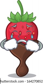 Chocolate strawberry cartoon character concept with a sad face