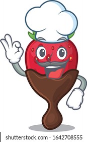 Chocolate strawberry cartoon character working as a chef and wearing white hat