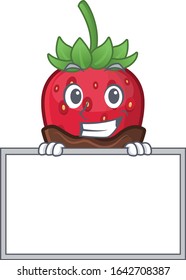 Chocolate strawberry cartoon design concept grinning with board