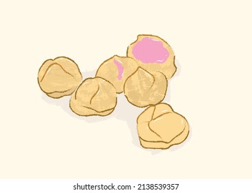 Chocolate, Strawberry, Cream, and matcha Puffs, profiterole in cute flat illustration art design